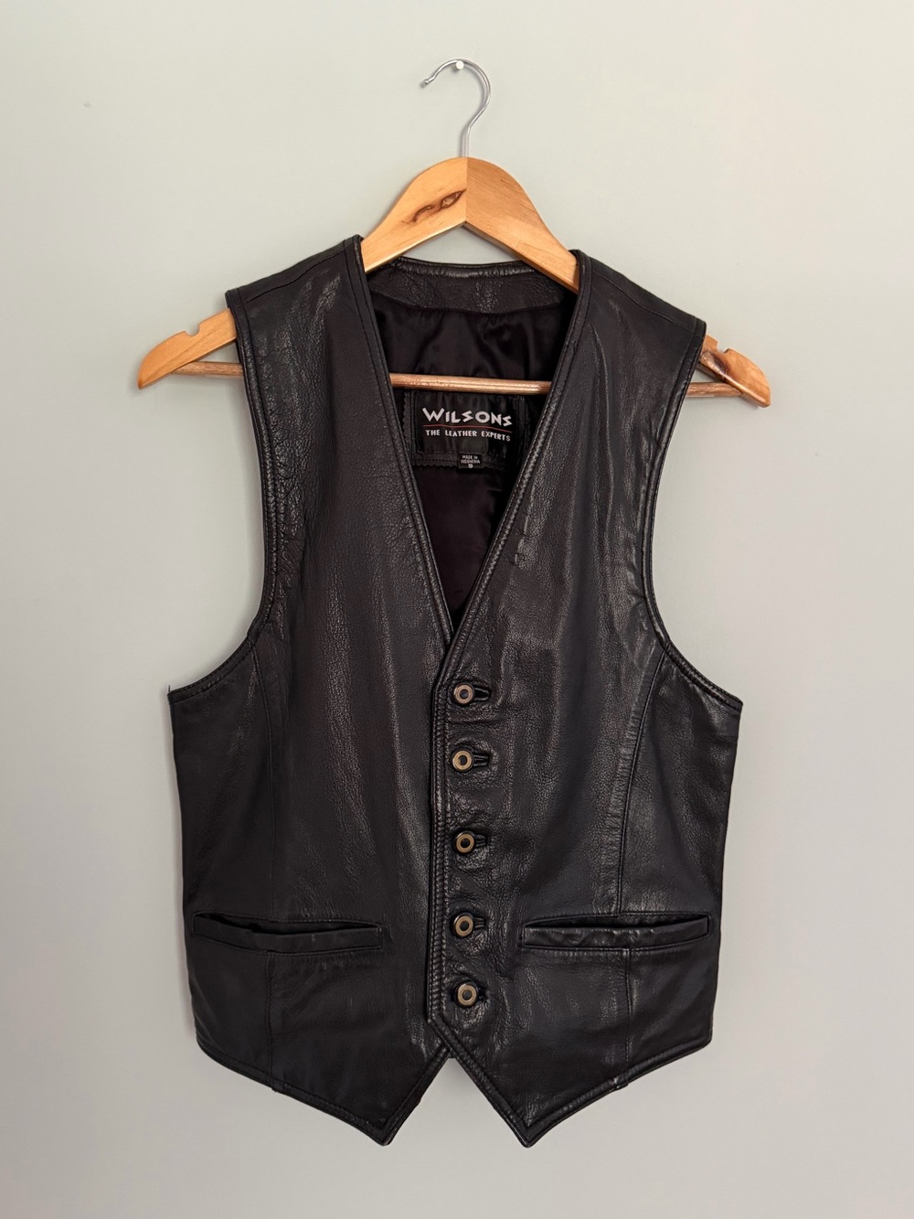 Wilsons Men's Black Leather Button Vest
